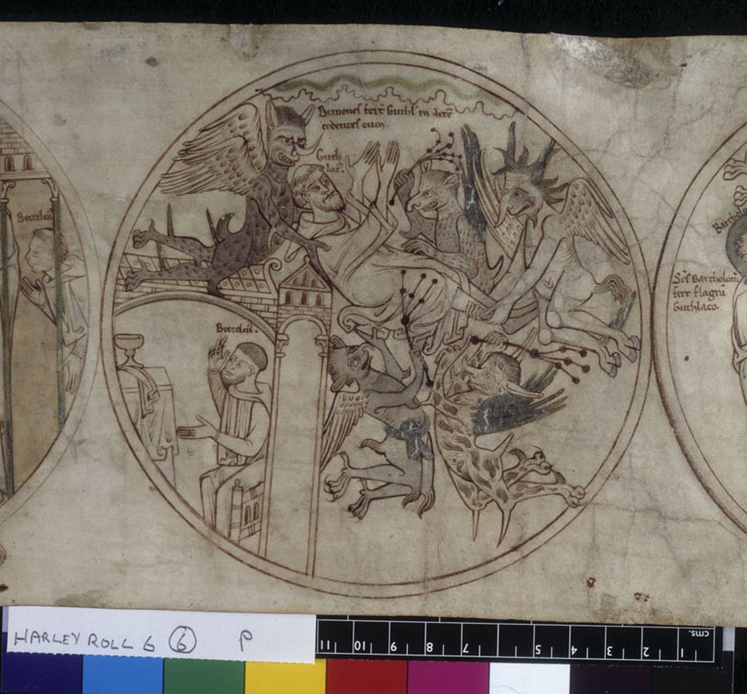 Life of Guthlac, Harley Y 6 Roundel 7, England, ca. 1175-1225.